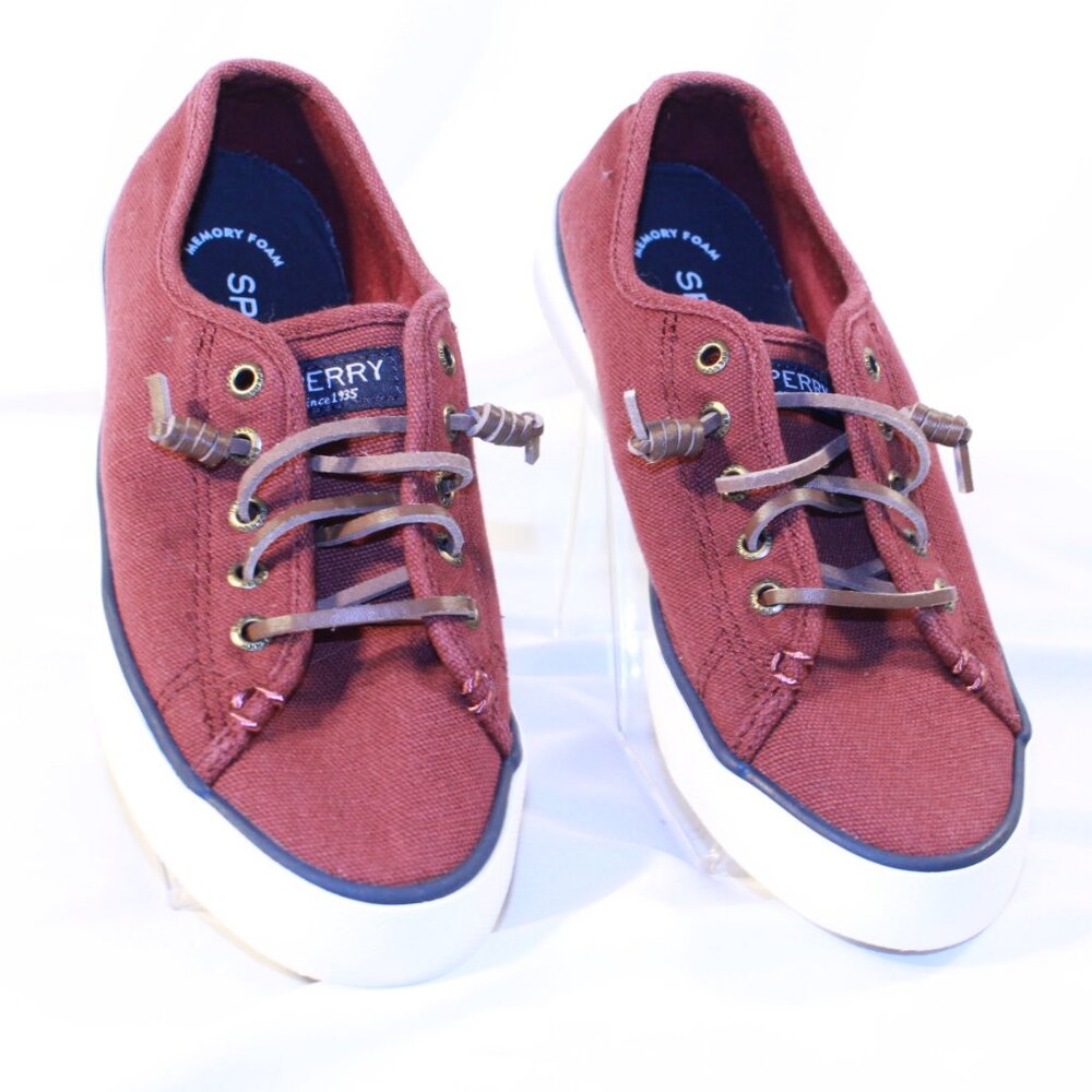 Sperry Top-Sider Size 6.5 Leather Laces Maroon Crest Vibe Core Sneaker STS 85105